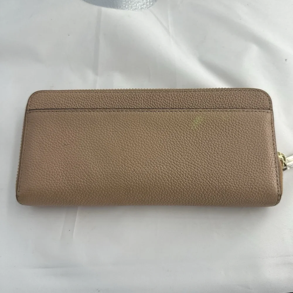 Kate Spade Nude Pebbled Leather Zip Around Wallet Gold Hardware
